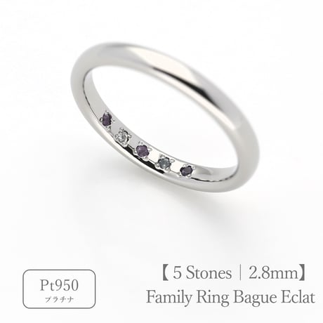 ファミリーリング（Bague Eclat-バーグ エクラ）|大切な絆を誕生石で紡ぐ指輪【5石-選べる誕生石】｜2.8mm幅｜Pt950｜Artisan Works
