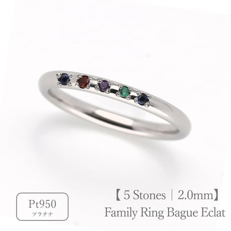 ファミリーリング（Bague Eclat-バーグ エクラ）|大切な絆を誕生石で紡ぐ指輪【5石-選べる誕生石】｜2.0mm幅｜Pt950｜Artisan Works