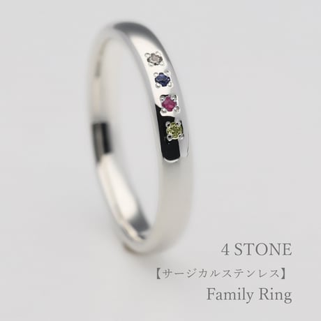 大切な人の宝石を紡ぐ【4石】-Family Ring（ファミリーリング）【21号以上サイズ・選べる幅と誕生石】｜サージカルステンレス （金アレ対応素材）｜Artisan Works