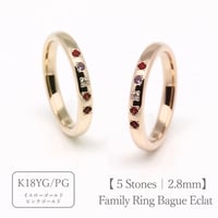 ファミリーリング（Bague Eclat-バーグ エクラ）|大切な絆を誕生石で紡ぐ指輪【5石-選べる誕生石】｜2.8mm幅｜K18YG/K18PG【選べる素材】
