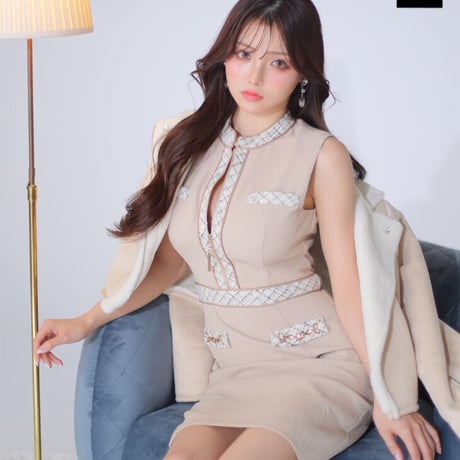 ROBEdeFLEURSスプリングツイード×ビジューパール キャバドレス  