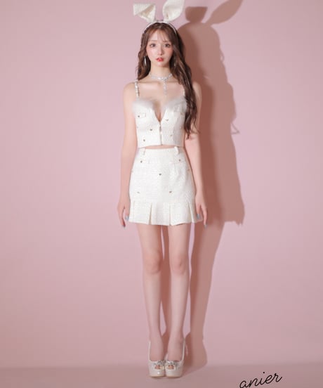 XSサイズあり】Tweed heart studded bunny setup mini dress (anier4043)