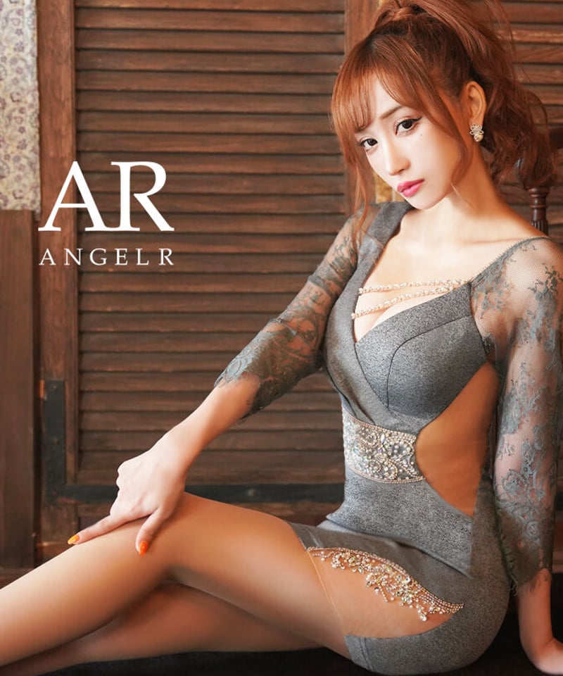 バストラインビジューフラワーレースロングスリーブミニドレス]AngelR