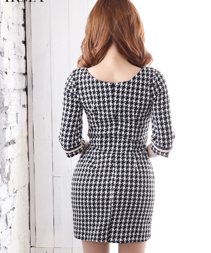 IRMA】千鳥柄織ニットストレッチミニドレス【35878】 | chouette IRMA】千鳥柄織ニットストレッチミニドレス【35878】 | chouette