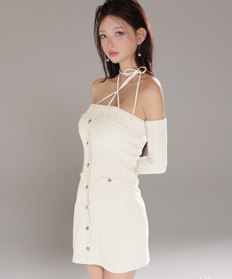 XSサイズあり】アームウォーマー付きリブニットフロントボタンタイト