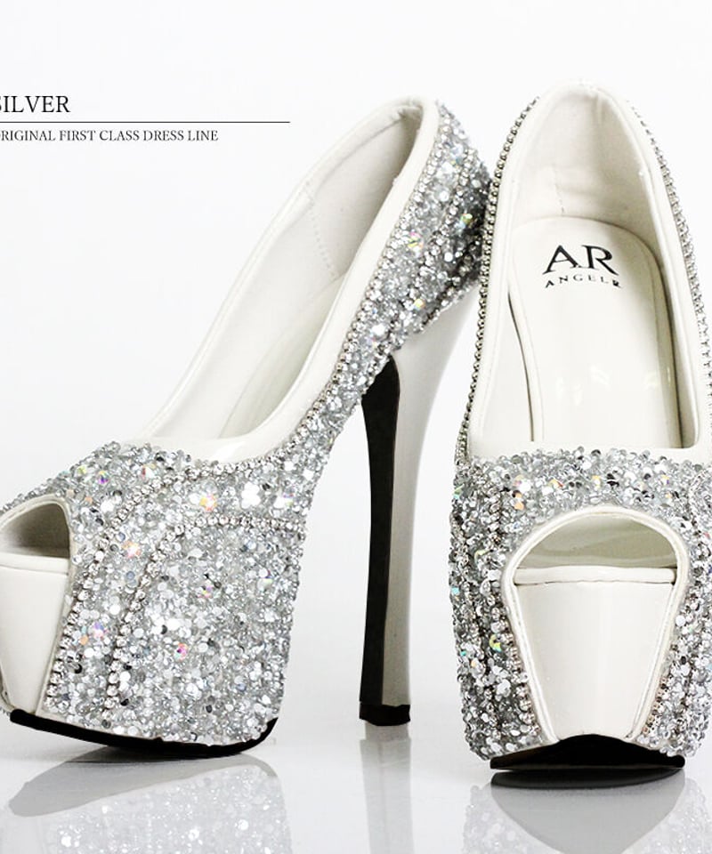 AngelR 15cmヒール ビジューラインストーンオープントゥハイヒール 35