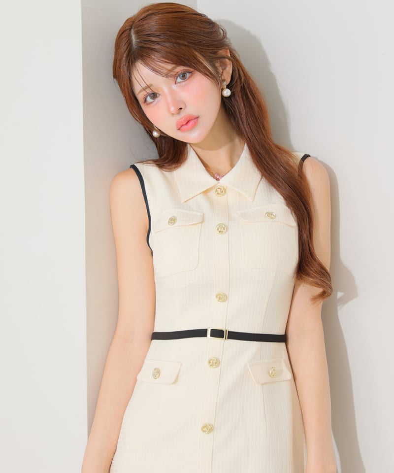 XSサイズあり】パイピングノースリーブベルトミニキャバドレス(DE4205