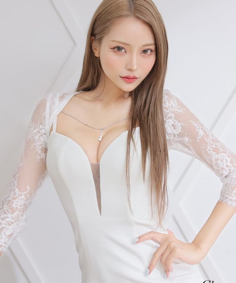 【XS～Lサイズあり】袖ありレース×バストビジューシンプルタイトドレス(GL2861)