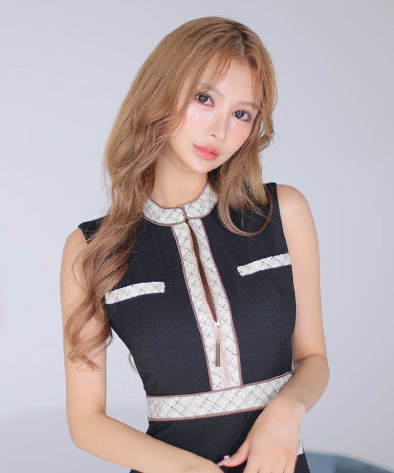 XS~Lサイズあり】フロントジッパー×ラメツイードミニドレス(DE2962