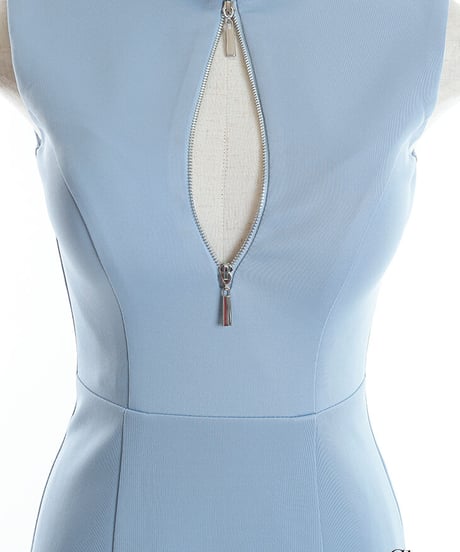 【XSサイズあり】ビジューネック×バストジッパーシンプルミニドレス【ストレッチあり】(GL2836)