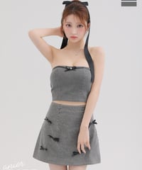【XSサイズあり】Leather ribbon denim bare setup mini dress (anier4048)