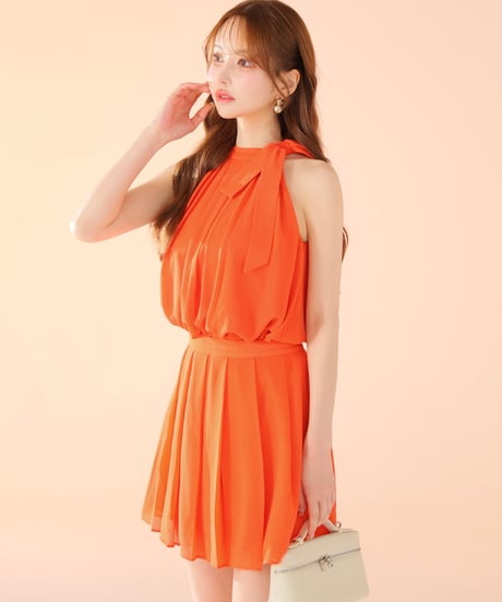 【Lサイズあり】サテンシフォンフレアセットアップミニキャバドレス(DE3372)