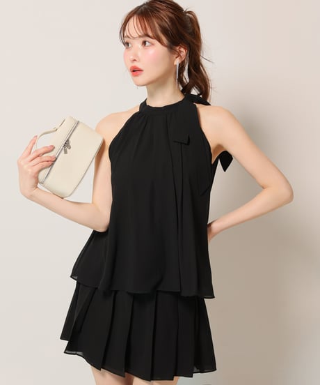 【Lサイズあり】サテンシフォンフレアセットアップミニキャバドレス(DE3372)