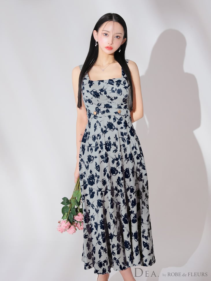 456 ROB de FLEURS スクエアネックキャバドレス DE3382 Lサイズあり】花柄スクエアネックフレアロングキャバドレス(DE3382