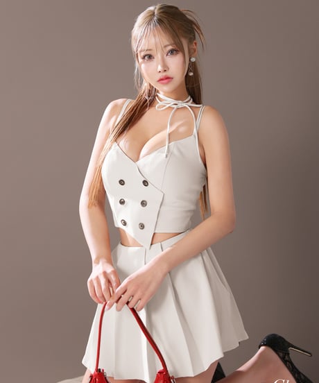 【XSサイズあり】チョーカー付きダブルボタンセットアップキャミキャバドレス(GL3289)