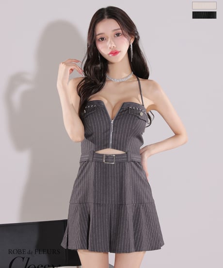 【XSサイズあり】2way♥ストライプバストジップベルトデザインミニキャバドレス(GL3900)