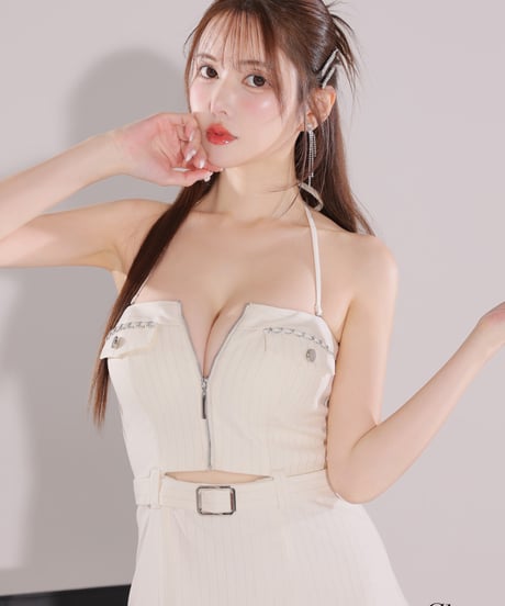 【XSサイズあり】2way♥ストライプバストジップベルトデザインミニキャバドレス(GL3900)