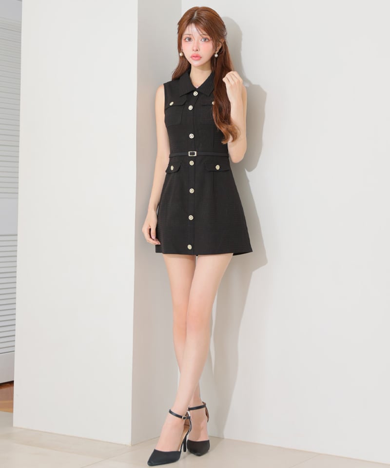 XSサイズあり】パイピングノースリーブベルトミニキャバドレス(DE4205