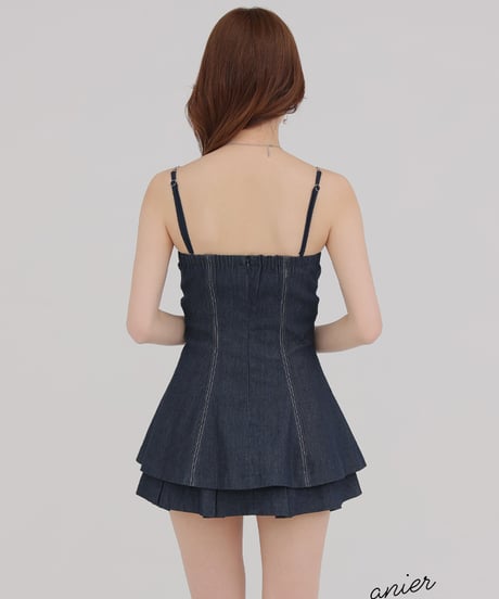 【XSサイズあり】Denim center zip flare setup mini dress (anier4050)