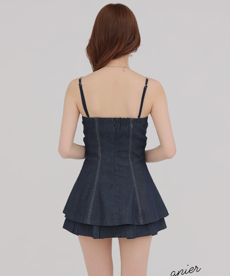 XSサイズあり】Denim center zip flare setup mini dres