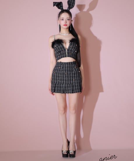 XSサイズあり】Tweed heart studded bunny setup mini dress (anier4043)
