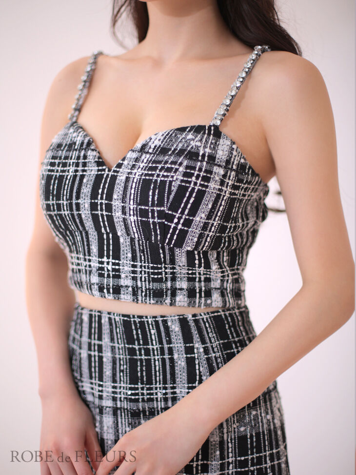 XS～Lサイズあり】ラメチェックツイード×オーガンジー ロング