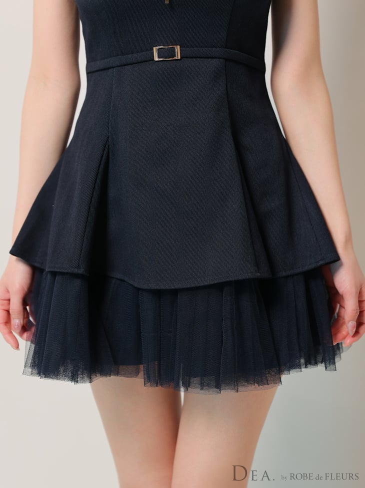 robe de fleurs ノースリーブベルトデザインチュールミニドレス robe de fleurs ノースリーブベルトデザインチュールミニドレス