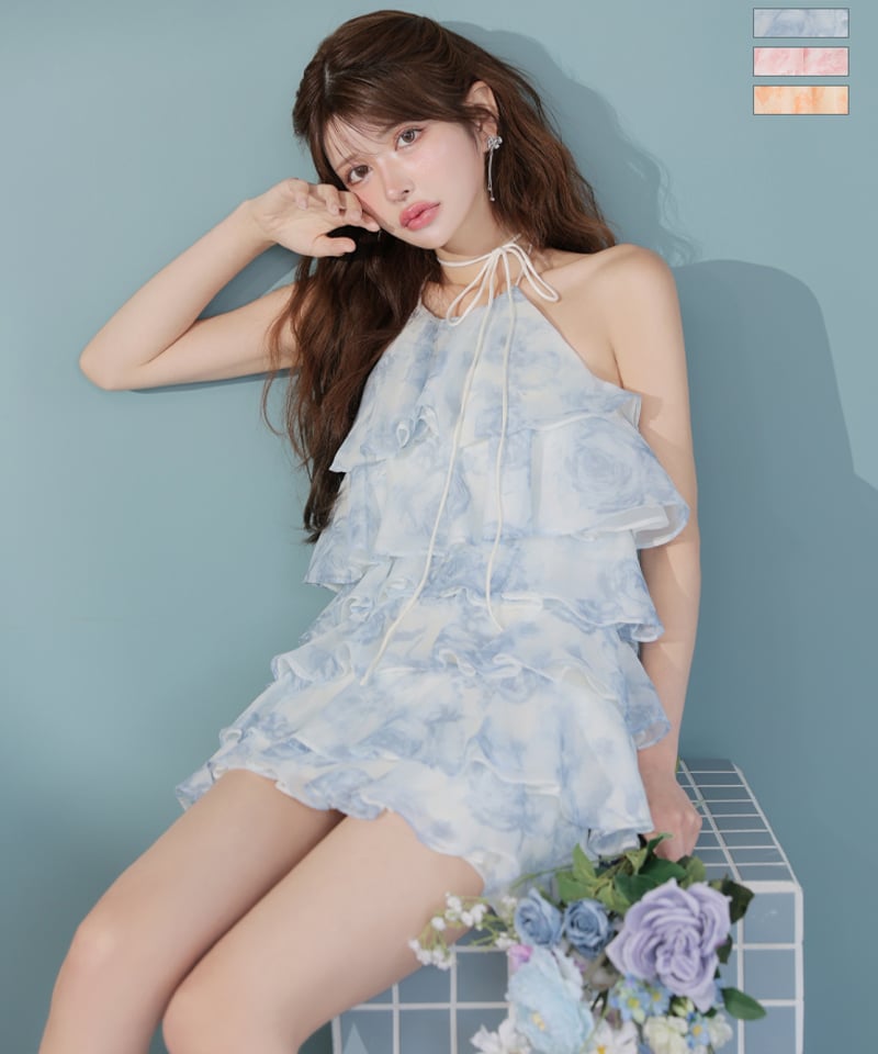 限定値下げ　シアーローズティアードワンピース ミニドレス fm4502-c 限定値下げ シアーローズティアードワンピース ミニドレス