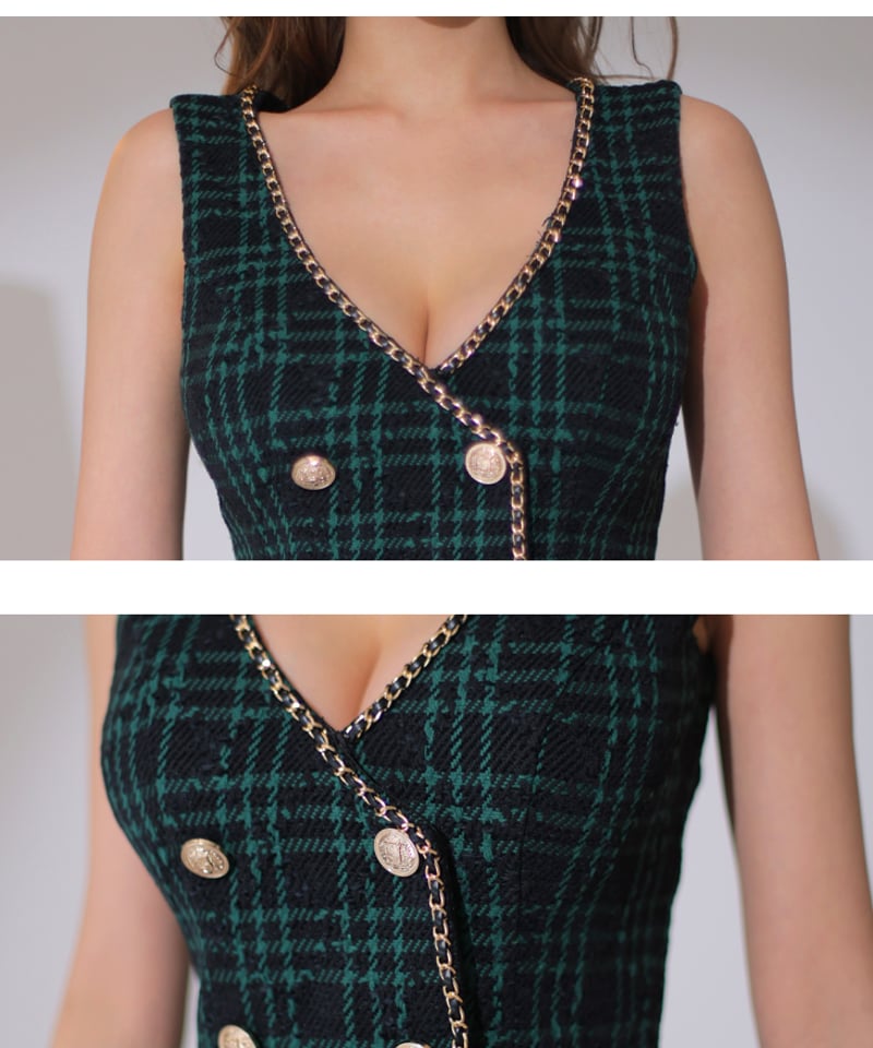 XSサイズあり】ホリデーチェックツイード×クラシカルボタン