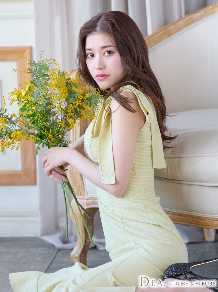 Lサイズあり】ショルダーリボンマーメードミディドレス(DE2839