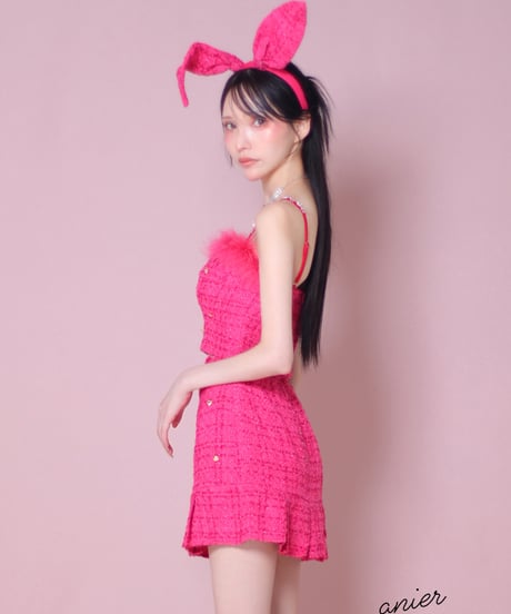 XSサイズあり】Tweed heart studded bunny setup mini dress (anier4043)