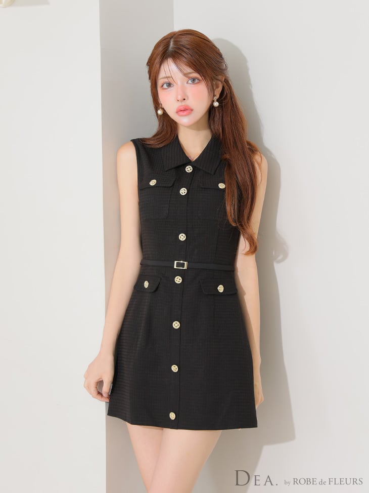 XSサイズあり】パイピングノースリーブベルトミニキャバドレス(DE4205