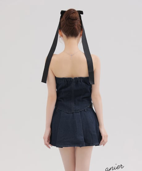 【XSサイズあり】Denim race up belt setup mini dress (anier4049)