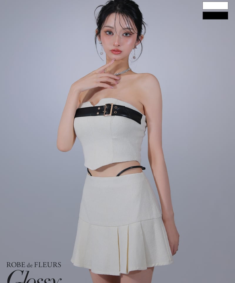 XSサイズあり】ベルトトップスセットアップフレアミニキャバドレス