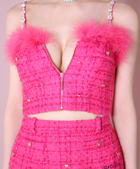 XSサイズあり】Tweed heart studded bunny setup mini dress (anier4043)