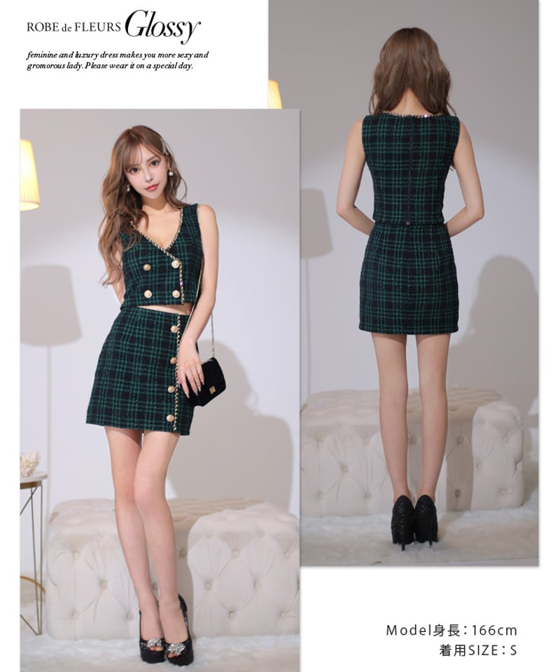 XSサイズあり】ホリデーチェックツイード×クラシカルボタン