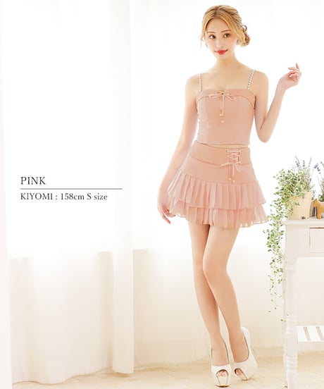 PURESS[ピュアレス] パールショルダーレースアップセパレートフレアマイクロミニドレス | PS302407