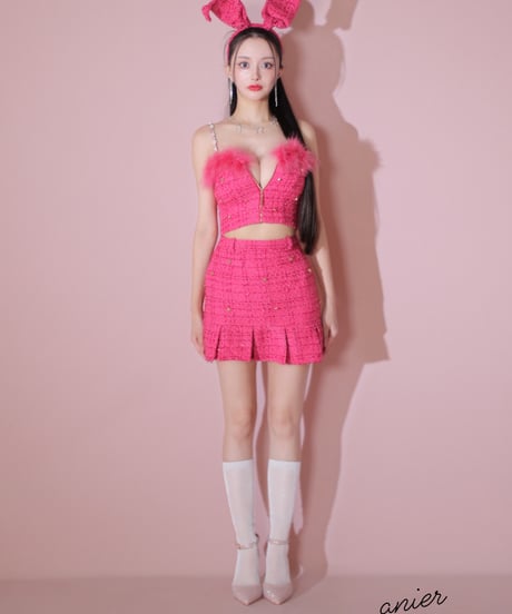XSサイズあり】Tweed heart studded bunny setup mini dress (anier4043)
