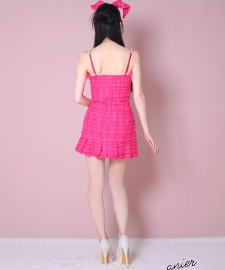 XSサイズあり】Tweed heart studded bunny setup mini dress (anier4043)