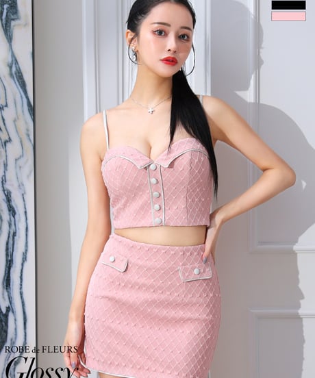 【XSサイズあり】ラメニットｘボタンクラシカルセットアップキャバドレス(GL3716)