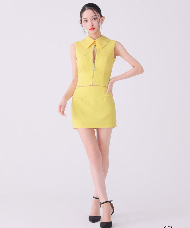 最終値下げGlossyバックオープンキャバドレス XSサイズあり】バックオープンフロントジップタイトセットアップ