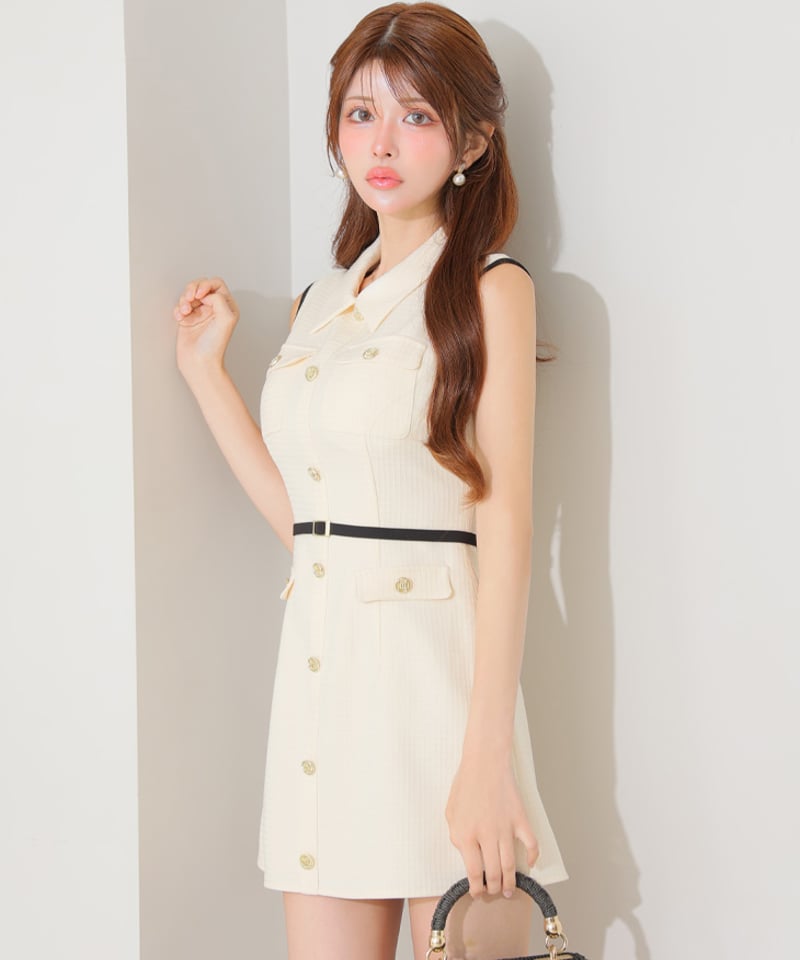 XSサイズあり】パイピングノースリーブベルトミニキャバドレス(DE4205