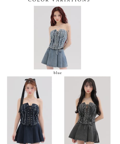 【XSサイズあり】Denim race up belt setup mini dress (anier4049)