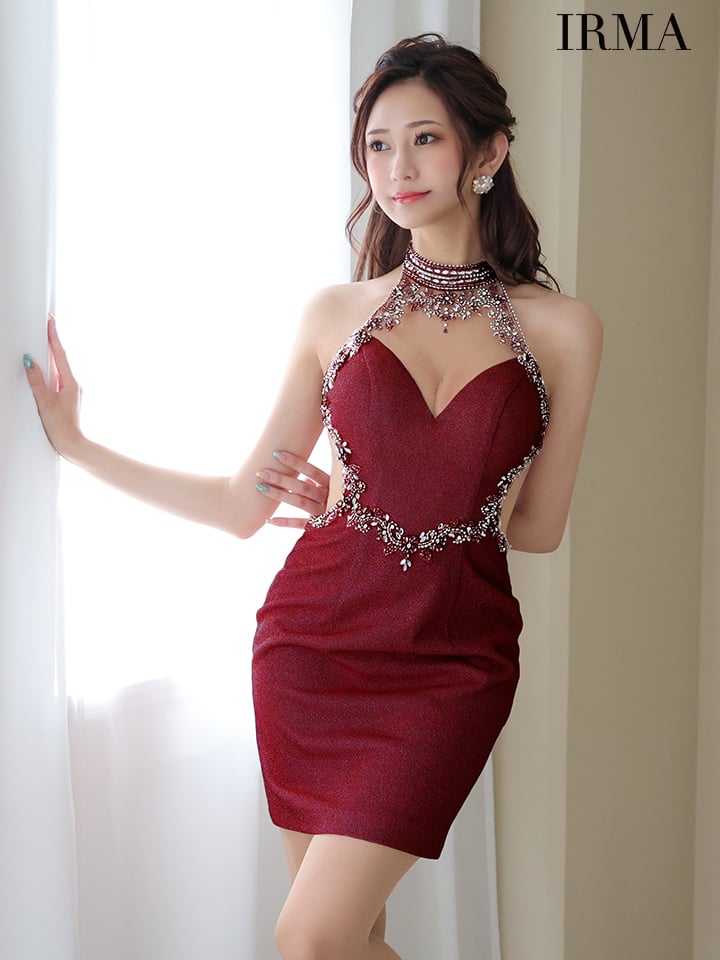 IRMA/イルマ] 41674 高級ラメ入りビジューホルターネックタイトミニ