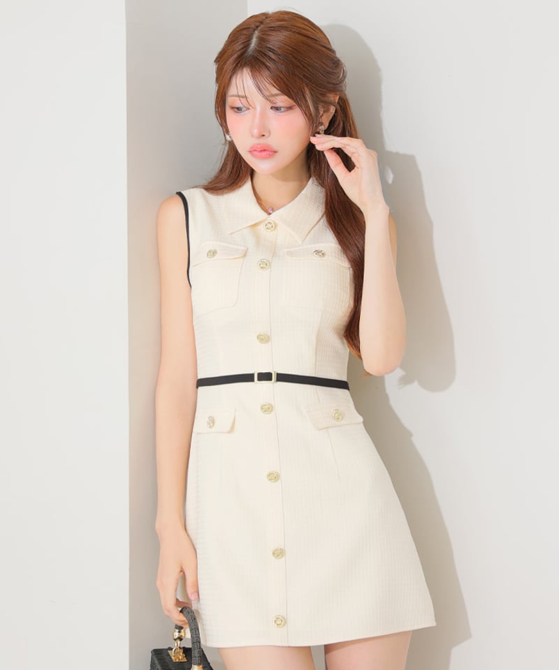XSサイズあり】パイピングノースリーブベルトミニキャバドレス(DE4205