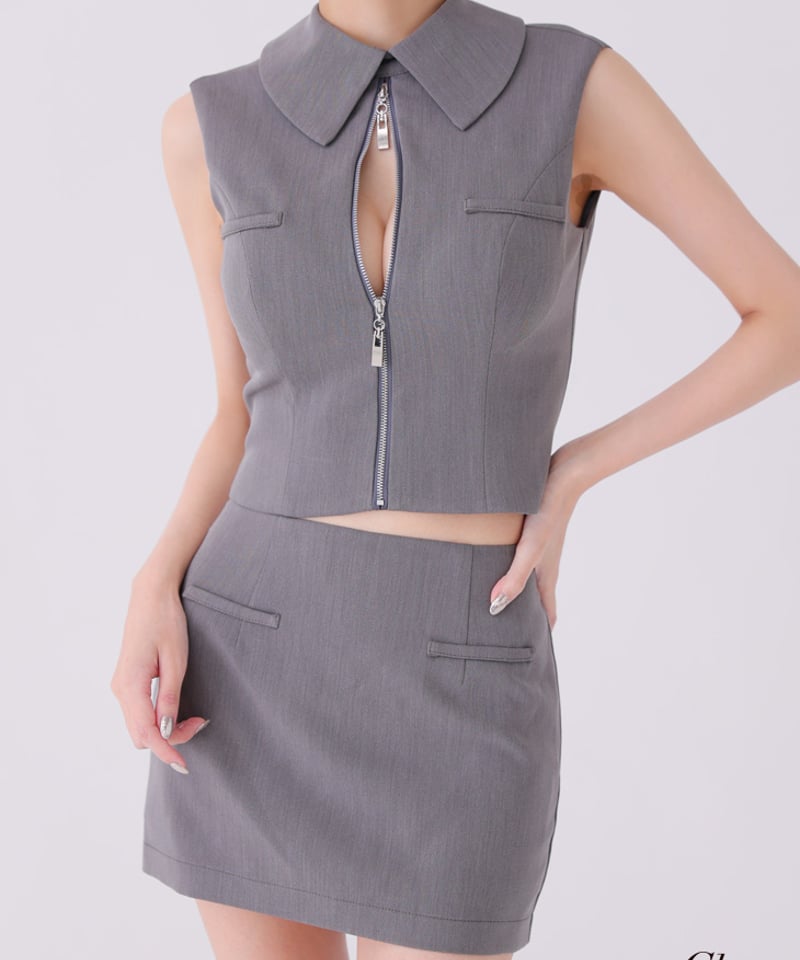 最終値下げGlossyバックオープンキャバドレス XSサイズあり】バックオープンフロントジップタイトセットアップ