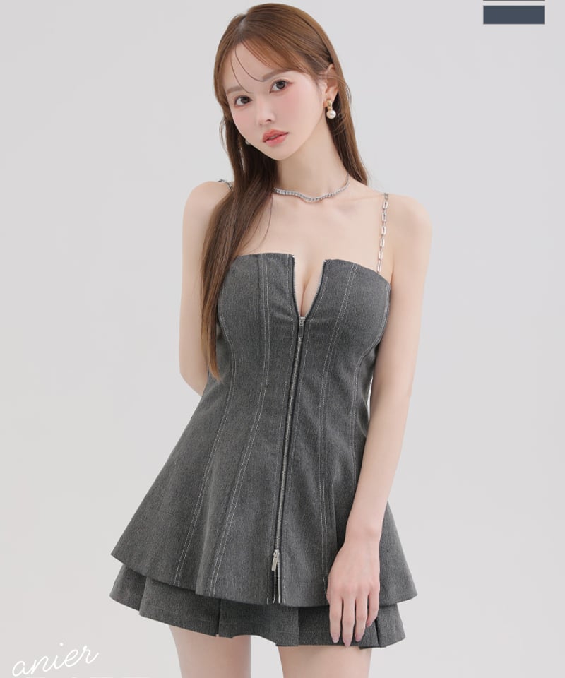XSサイズあり】Denim center zip flare setup mini dres