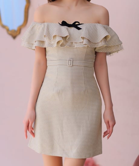 【XS～Lサイズあり】デコルテフリル×リボンスイートミニドレス(fm3222)