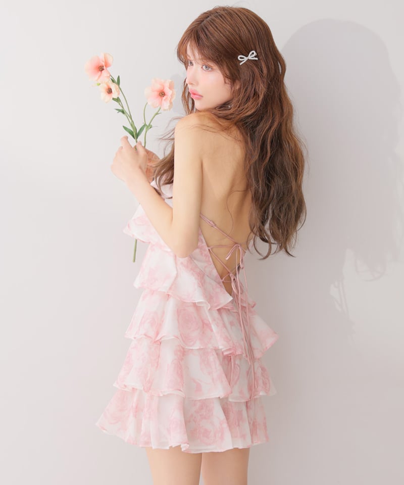 限定値下げ　シアーローズティアードワンピース ミニドレス fm4502-c XSサイズあり】シアーローズティアードワンピース(fm4502) | chouette