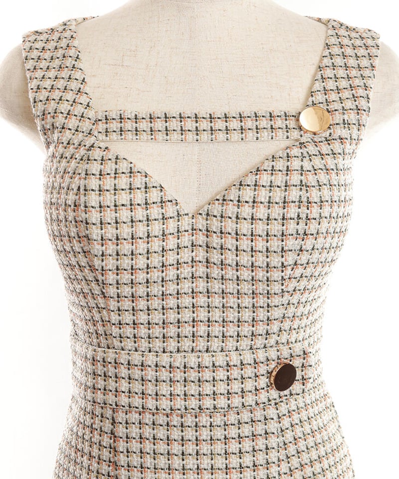 スーパーストレッチバストカットツイードドレス(DE3203) | chouette 